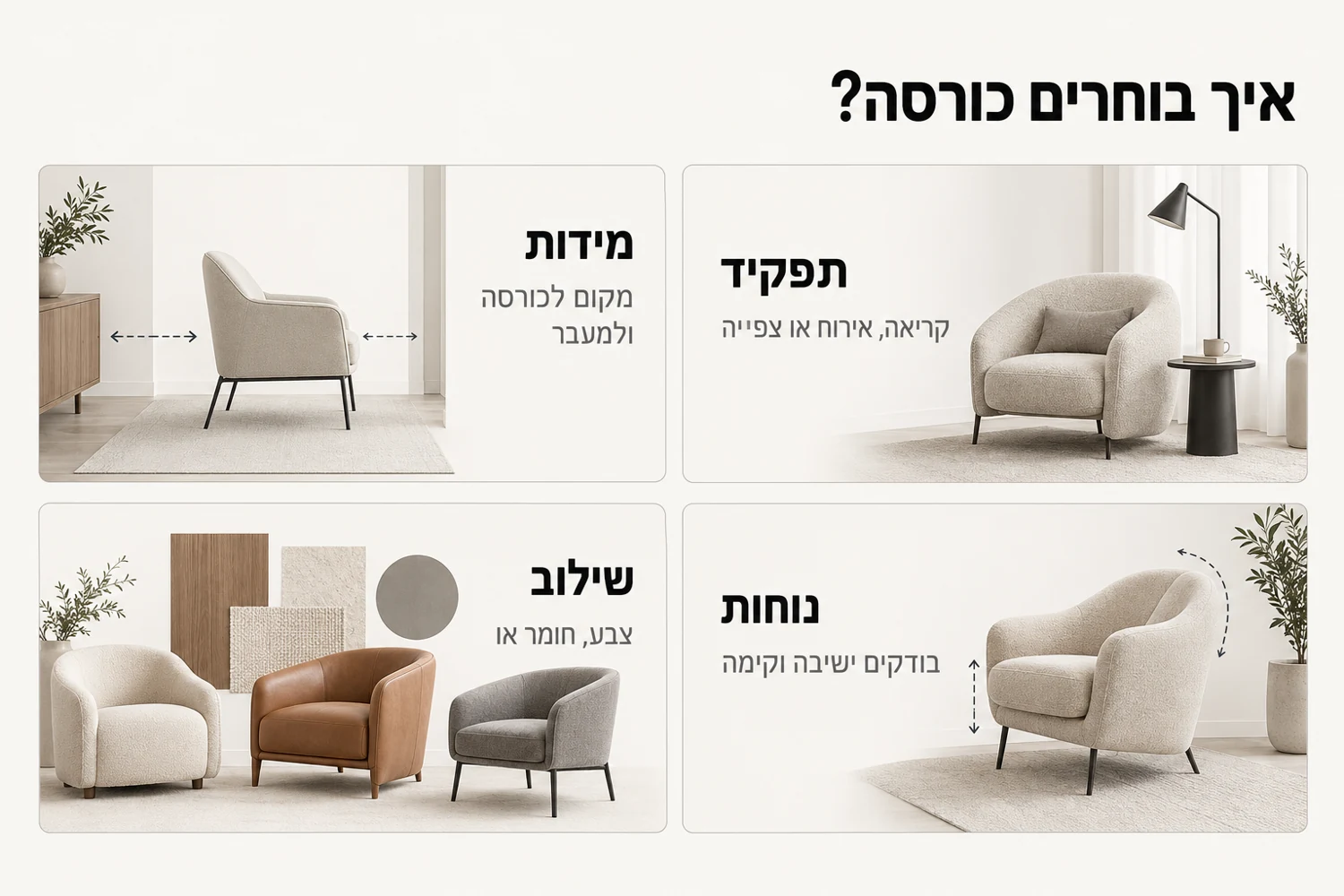 איך בוחרים כורסה מעוצבת לסלון - תפקיד, מידות, נוחות ושילוב עם הריהוט הקיים